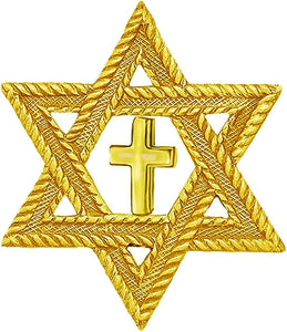 Messianic Antique 14KT Goldtone, Star Of David With Gold Cross. Hypoallergenic-Safe, No Nickel, Lead, Or Cadmium In The Metal. Comes With Jump Ring Attached. Charm Size 7/8 X 7/8 Inch.
