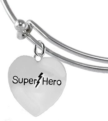 Super Hero Heart Charm On A Miracle Wire Adjustable Bracelet, Hypoallergenic Safe- No Nickel. Lead, Or Poisonous Cadmium
