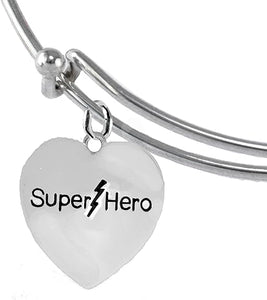 Super Hero Heart Charm On A Miracle Wire Adjustable Bracelet, Hypoallergenic Safe- No Nickel. Lead, Or Poisonous Cadmium