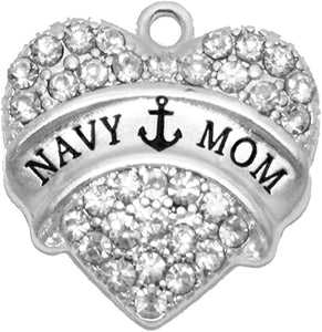 Crystal Navy Mom Charm, Nickel, Lead, Cadmium Free, Charm with Jump Ring Attached