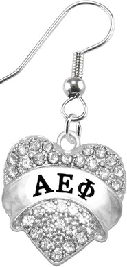 Alpha Epsilon Phi Crystal Heart Earrings, Licensed Sorority Jewelry Manufacturer