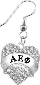 Alpha Epsilon Phi Crystal Heart Earrings, Licensed Sorority Jewelry Manufacturer
