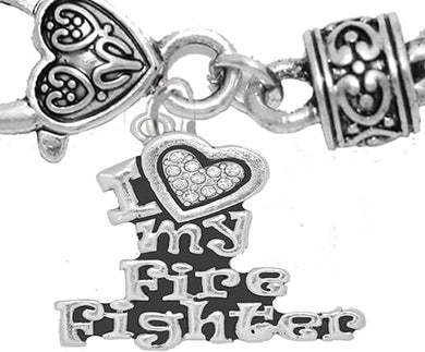 Firefighter, I Love My Firefighter, Crystal Bracelet, Hypoallergenic, Safe-Nickel, Lead, Free