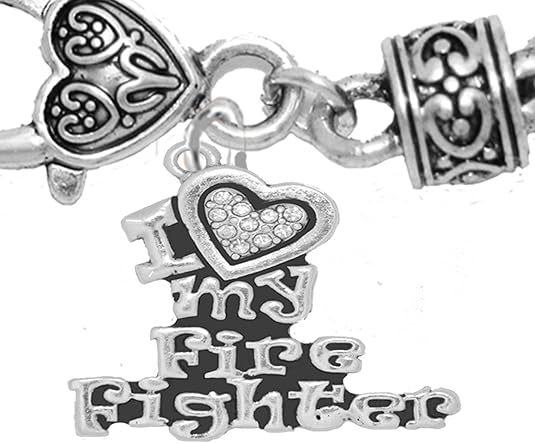 Firefighter, I Love My Firefighter, Crystal Bracelet, Hypoallergenic, Safe-Nickel, Lead, Free