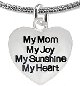 Message Jewelry, My Mom, My Joy, My Sunshine, My Heart, Adjustable Necklace, Hypoallergenic, Safe-Nickel, Lead, Free