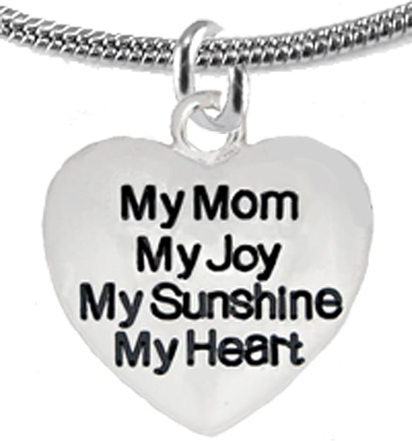 Message Jewelry, My Mom, My Joy, My Sunshine, My Heart, Adjustable Necklace, Hypoallergenic, Safe-Nickel, Lead, Free