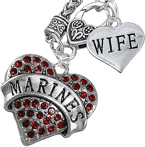 Marine Wife Heart Necklace, Hypoallergenic, Will NOT Irritate Anyone with Sensitive Skin. Safe- Nickel, Lead and Cadmium Free