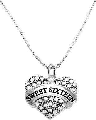 Sweet Sixteen, Sterling Silver Solid .925 Sterling, Not Plated Or Coated.18 Inch Necklace. Genuine Crystal Heart Charm Nickel, Lead, Cadmium Free