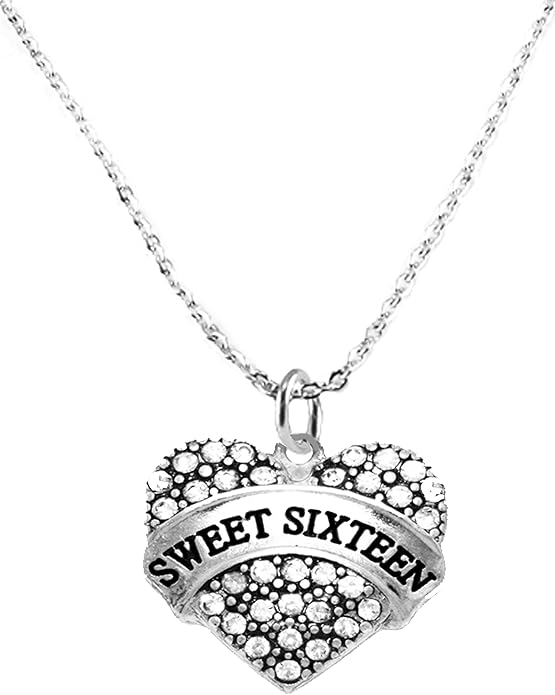 Sweet Sixteen, Sterling Silver Solid .925 Sterling, Not Plated Or Coated.18 Inch Necklace. Genuine Crystal Heart Charm Nickel, Lead, Cadmium Free