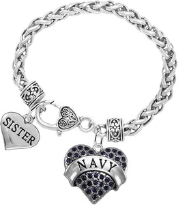 Navy Sister Blue Crystal Heart Bracelet, Hypoallergenic, Will NOT Irritate Anyone with Sensitive Skin. Safe- Nickel, Lead and Cadmium Free