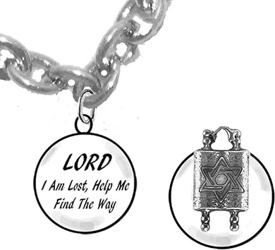 Lord I Am Lost, Help Me Find The Way, 2nd Charm Behind Charm, Torah, Old Testament, Sterling Silver Solid .925 Sterling, Not Plated Or Coated.Cable Chain Necklace, Charm-Nickel, Lead, Cadmium Free