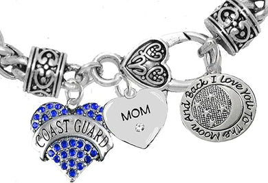Coast Guard Mom, I Love You to The Moon and Back Charm Bracelet, Hypoallergenic, Safe- Nickel, Lead, and Cadmium Free