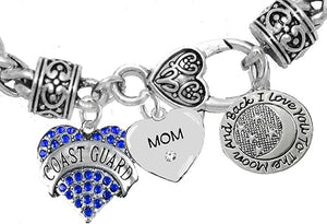 Coast Guard Mom, I Love You to The Moon and Back Charm Bracelet, Hypoallergenic, Safe- Nickel, Lead, and Cadmium Free