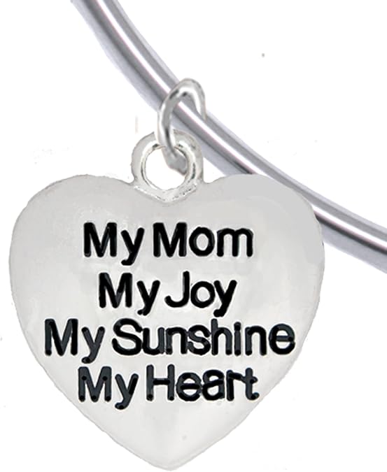 Message Jewelry, My Mom, My Joy, My Sunshine, My Heart, Adjustable, Removable Ball, Add Charms Without Tools, Hypoallergenic, Safe-Nickel, Lead, Free