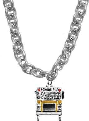 Spectacular, Colorful School Bus, What A Great Gift, To Show Your Appreciation, STERLING SILVER Solid .925 Sterling,Not Plated Or Coated.18 Inch Chain,Hyperallergenic Safe-Nickel,Lead, Cadmium Free