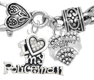 Policeman's, I Love My Policeman, Policeman's Wife Crystal Heart, Hypoallergenic, Safe-Nickel, Lead, Free