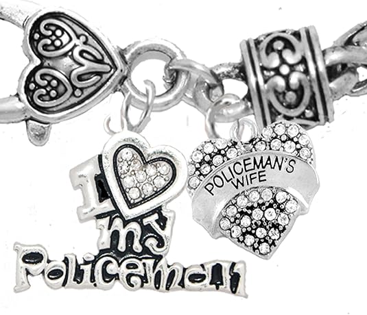 Policeman's, I Love My Policeman, Policeman's Wife Crystal Heart, Hypoallergenic, Safe-Nickel, Lead, Free