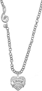 Choir Crystal Heart, Treble Clef Jewelry, Rolo Chain Adjustable Necklace, Hypoallergenic, Safe-Nickel, Lead, and Cadmium Free