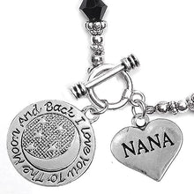 Nana, I Love You to The Moon and Back Jet Crystal Charm Bracelet, Hypoallergenic, Safe, Nickel, Lead & Cadmium Free.