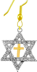 Messianic Christian Crystal Star Of David,With 14KT Goldtone Cross On Fishhook Earring. If you do not believe that this jewelry is beautiful when you receive it, simply return it for a full refund, Large, Silver, Carnelian