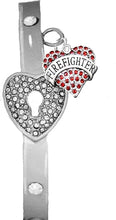 Firefighter, The Key to My Heart Cuff Crystal Bracelet, It Really Locks! Hypoallergenic, Safe-Nickel, Lead, Free