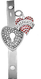 Firefighter, The Key to My Heart Cuff Crystal Bracelet, It Really Locks! Hypoallergenic, Safe-Nickel, Lead, Free