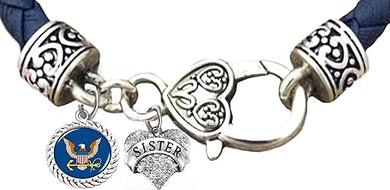 Navy Sister, Leather Bracelet, Navy Bracelet, US Navy Bracelet, Navy Jewelry, Hypoallergenic-Safe, No Nickel, Lead, Or Poisonous Cadmium In Bracelet