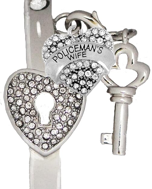 It Really Locks, The Key to My Heart Cuff Crystal Bracelet, Policeman's Wife Hypoallergenic, Safe-Nickel, Lead, Free