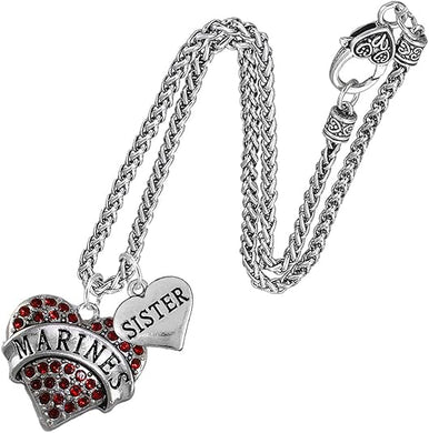 Marine Sister Heart Necklace, Hypoallergenic, Will NOT Irritate Anyone with Sensitive Skin. Safe- Nickel, Lead and Cadmium Free