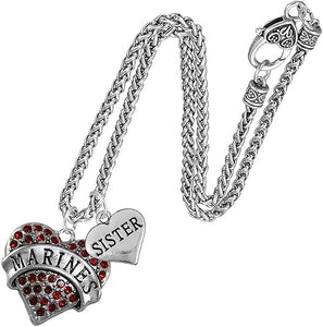 Marine Sister Heart Necklace, Hypoallergenic, Will NOT Irritate Anyone with Sensitive Skin. Safe- Nickel, Lead and Cadmium Free