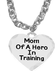 Mom of A Hero in Training, Sterling Silver Solid .925 Sterling, Not Plated Or Coated.Cable Chain Necklace, Charm-Nickel, Lead, Cadmium Free