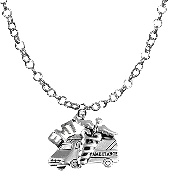 EMT, Paramedic Jewelry, Adjustable 14-21 Inch Rolo Chain Crystal Heart Necklace, Nickel, Lead, And Cadmium Free-Hypoallergenic