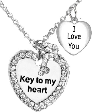 Key to My Heart and I Love You, Mother's Jewelry, Mom, Wife, Jewelry, Grandma Jewelry Adjustable Neck, Hypoallergenic, Safe-Nickel, Lead, Free