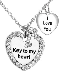 Key to My Heart and I Love You, Mother's Jewelry, Mom, Wife, Jewelry, Grandma Jewelry Adjustable Neck, Hypoallergenic, Safe-Nickel, Lead, Free