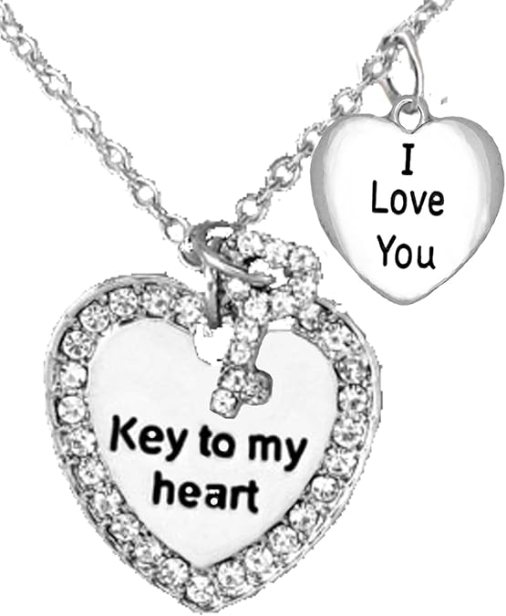 Key to My Heart and I Love You, Mother's Jewelry, Mom, Wife, Jewelry, Grandma Jewelry Adjustable Neck, Hypoallergenic, Safe-Nickel, Lead, Free