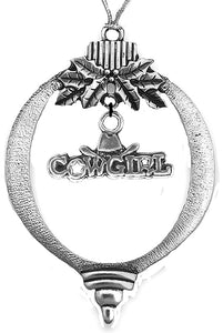 CowGirl On A Silvertone Christmas Ornament, What A Wonderful Gift For Yourself Or Someone Special,Gift Ready Comes In Black Velvet Bag,Made In The USA By Veterans