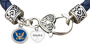 Navy " Madre " Leather Bracelet, Navy Bracelet, US Navy Bracelet, Navy Jewelry, Hypoallergenic-Safe, No Nickel, Lead, Or Poisonous Cadmium In Bracelet