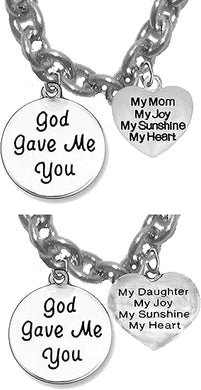 Very Special Mother Daughter, God Gave Me You, My Mom, My Daughter 18 Inch Necklaces(2),STERLING SILVER Solid .925 Sterling, Not Plated Or Coated.Cable Chain Necklaces,Charm-Nickel, Lead,Cadmium Free