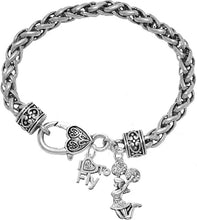 Cheerleader, Crystal I Love to Fly, Jumping Cheerleader, Hypoallergenic, Antique Wheat Chain Charm Bracelet, Nickel, Lead, and Cadmium Free