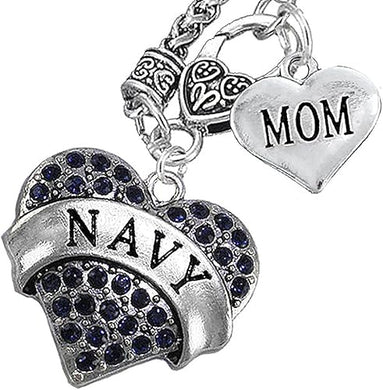 Navy Mom Blue Crystal Heart Necklace, Hypoallergenic, Will NOT Irritate Anyone with Sensitive Skin. Safe- Nickel, Lead and Cadmium Free