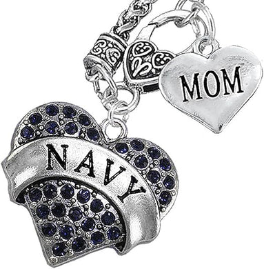 Navy Mom Blue Crystal Heart Necklace, Hypoallergenic, Will NOT Irritate Anyone with Sensitive Skin. Safe- Nickel, Lead and Cadmium Free