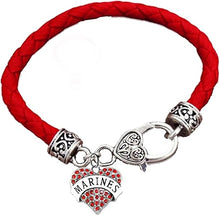 Marine Crystal Charm, Vintage Antique Silver Clasp/Genuine Red Leather Bracelet, Hypoallergenic, Safe-No Nickel, No Lead and No Poisonous Cadmium