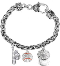 Baseball, Genuine Crystal. Bat, Caps Bracelet, Hypoallergenic, Safe-Nickel & Lead, Free