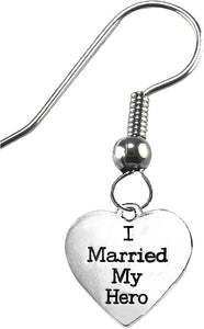 I Married My Hero, Sterling Silver Solid .925 Sterling, Not Plated Or Coated.Fishhook Earring, Charm-Nickel, Lead, Cadmium Free