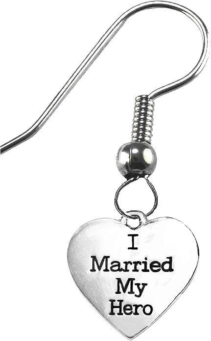 I Married My Hero, Sterling Silver Solid .925 Sterling, Not Plated Or Coated.Fishhook Earring, Charm-Nickel, Lead, Cadmium Free