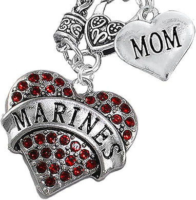 Marine Mom Heart Necklace, Hypoallergenic, Will NOT Irritate Anyone with Sensitive Skin. Safe- Nickel, Lead and Cadmium Free