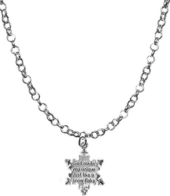God Made You Unique, Just Like A Snowflake, Adjustable 14-21 Inch Rolo Chain Necklace, Nickel, Lead, And Cadmium Free-Hypoallergenic