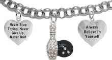 The Perfect Gift, "Crystal Bowling" Never Give Up, Never Quit" Hypoallergenic Adjustable Bracelet, Safe-Nickel, Lead Free