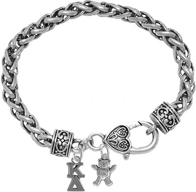 Kappa Delta, And Teddy, Licensed Sorority Jewelry Manufacturer, Antique Vintage Wheat Chain Bracelet, Hypoallergenic Safe- No Nickel, No Lead, And No Poisonous Cadmium