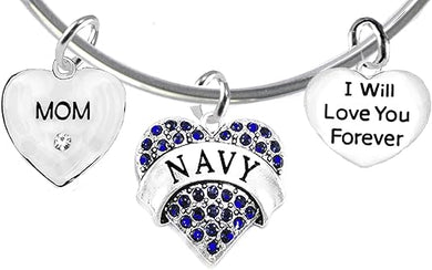 Mom, I Will Love You Forever, Navy Hypoallergenic, Safe-Nickel Free, No Poisonous Lead Or Cadmium